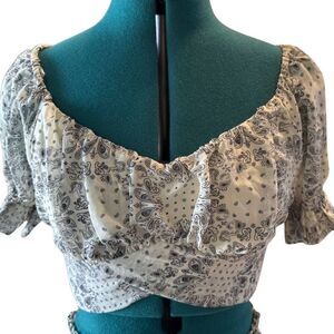 Altar'd State Self-Tie Crop Top - Size Medium, White/Black